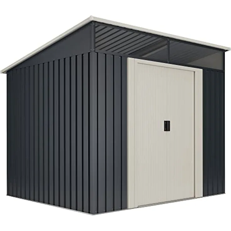 Okoru Global S.L.U. Wasabi Metall Gerätehaus 4,6 m² in Anthrazitgrau/Sandbeige mit Doppelschiebetür, Fenster und Flachdach