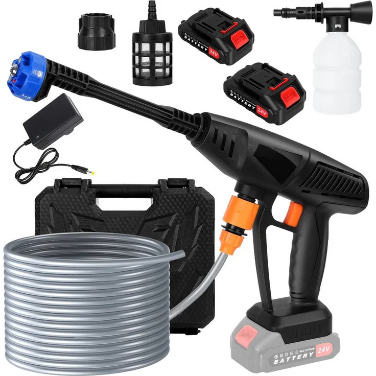 Rutaqian Akku-Hochdruckreiniger 6 in 1, tragbar mit 2 × 1,5 Ah Akkus, max. Druck 35 bar, Fördermenge 240 l/h, 200 W, 5 m Schlauch, inklusive 6-in-1-Düsen