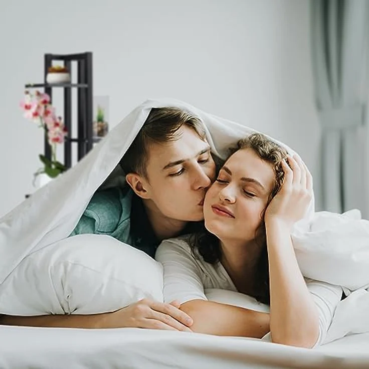 Relaxdays Pflanzenregal, Blumentreppe mit 5 Ablagen, HBT 117 x 43 x 22 cm, Stahl u. MDF, Blumenregal innen, schwarz-weiß – Bild 3