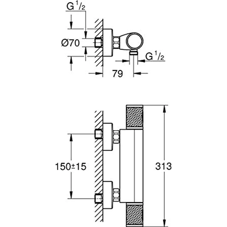 GROHE Precision Feel - Thermostat- Brausearmatur (wassersparend, mit Rändelstruktur, Verbrühschutz, Sicherheitssperre bei 38°C), chrom, 34790000 – Bild 2