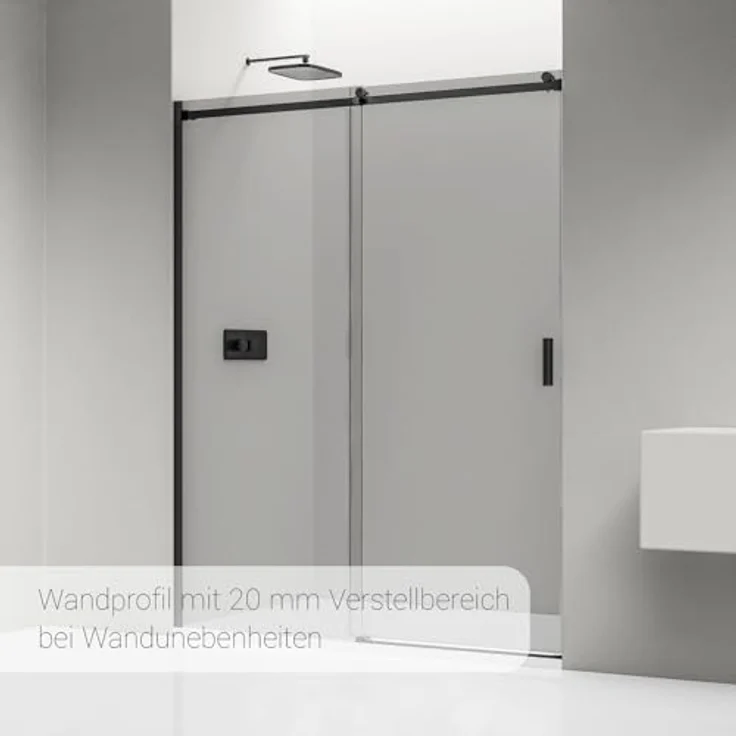 Bernstein Nischendusche NT806 FLEX, Schiebetür mit 8mm ESG-Sicherheitsglas, graues Glas, schwarz matt, 120cm – Bild 3