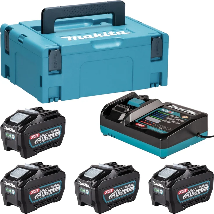 Makita Power Source Kit 4x BL 4050 F Akku 40 V max. 5,0 Ah XGT + DC 40 RA Ladegerät + Makpac, Li-Ion Akkus für anspruchsvolle Anwendungen, robustes Gehäuse, 40 V max, 5,0 Ah