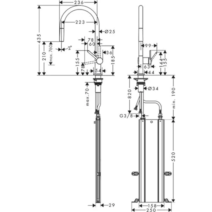 hansgrohe Talis M54 Küchenarmatur, Einhebelmischer mit Ausziehauslauf und Edelstahl Finish, ComfortZone 210, Schwenkbereich 360° – Bild 2