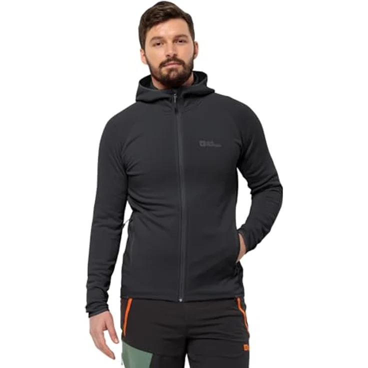 Jack Wolfskin Baiselberg Hooded Fleecejacke, superelastisches Power Stretch Material, Kapuze, Schwarz, Größe L – Bild 2