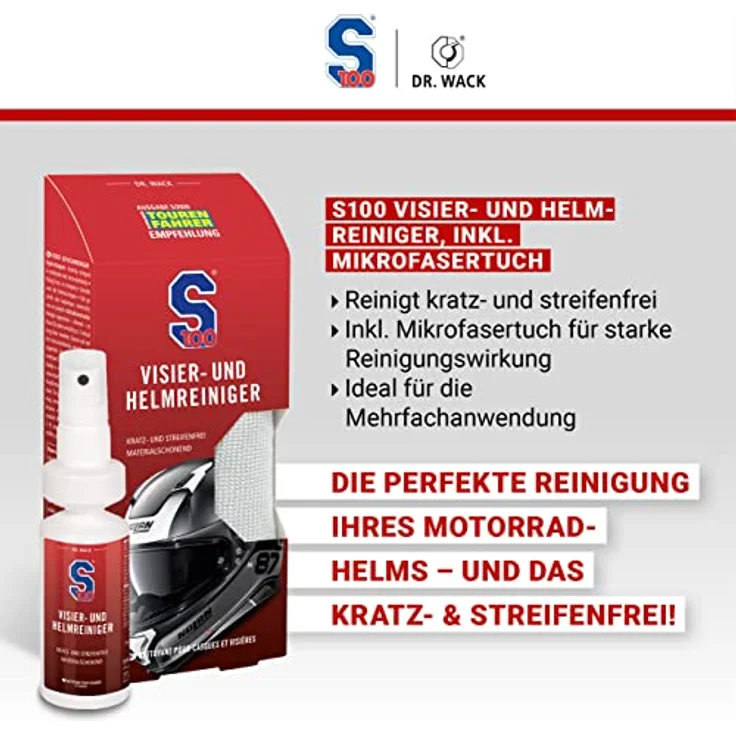 DR WACK Dr. Wack S100 Visier- und Helmreiniger 100 ml, inkl. Mikrofasertuch - Kratz- und streifenfreie Reinigung, für Mehrfachanwendung - Preisvergleich – Bild 4