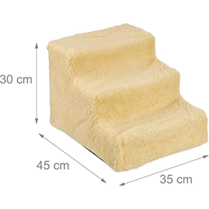 Relaxdays Hundetreppe 3 Stufen, kleine & große Hunde, Bett & Couch, Stoffbezug, Tiertreppe innen, HBT 30x35x45 cm, beige – Bild 4