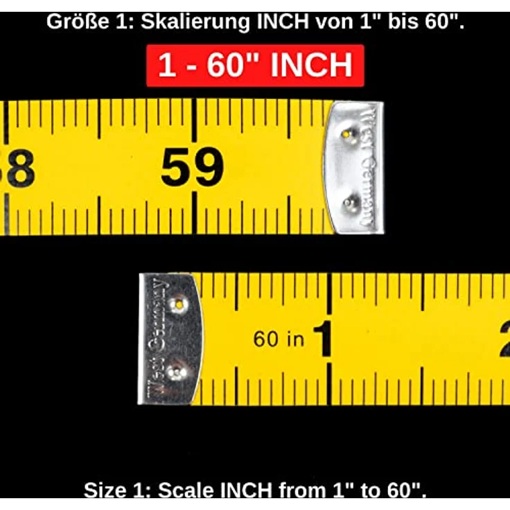 Schneidermaßband, universal Maßband mit 150 cm Gesamtlänge, 2 Pack, 2 in 1 Maßband mit CM und INCH Skalierung, Ausmessung von Kleidung, Körper-Fett, Rollmaßband, Messband, aus Glasfieber Kunststoff – Bild 3