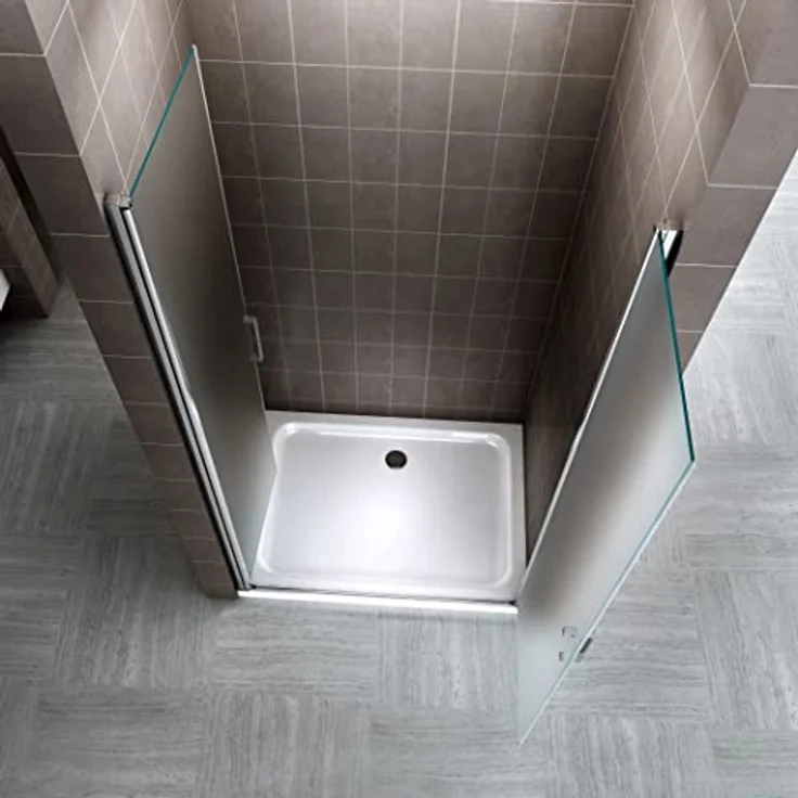 i-flair Duschtür 80-83 cm, Höhe 195 cm, satiniertes 6 mm Sicherheitsglas, Edelstahlgriffe – Bild 4