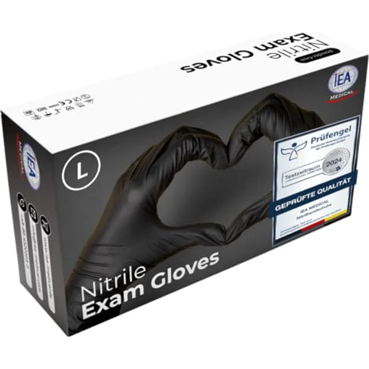 IEA Medical Nitrilhandschuhe Schwarz – Einweghandschuhe, puder- & latexfrei, reißfest, für Allergiker geeignet, geprüft & vielseitig einsetzbar, Größe L – Bild 1
