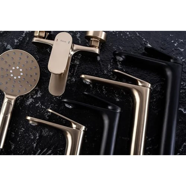 wohnwerk.idee Wannenarmatur Badewannenarmatur Gold Matt Gebürstet, Einhebelmischer mit integrierter Handbrause und flexiblen Schlauch – Bild 5