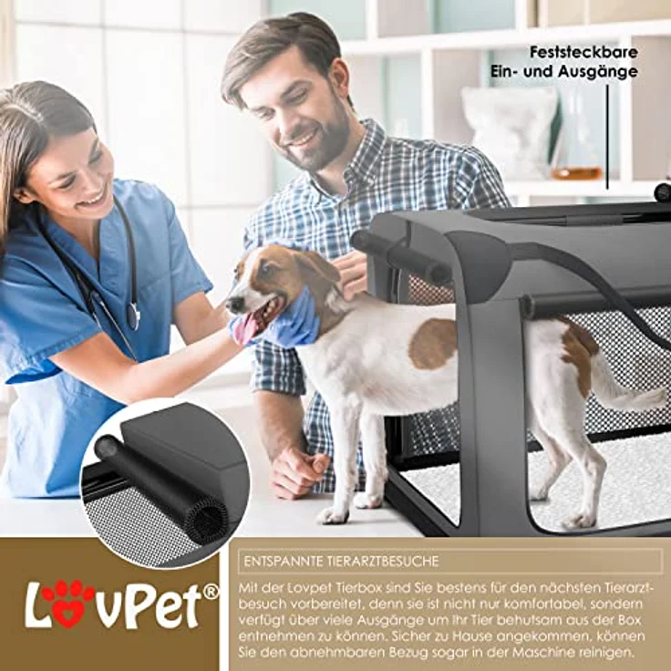 Lovpet® Hundebox Hundetransportbox faltbar Inkl.Hundenapf M 60x42x42cm Transporttasche Hundetasche Transportbox für Haustiere, Hunde und Katzen Haustiertransportbox Anthrazit – Bild 3