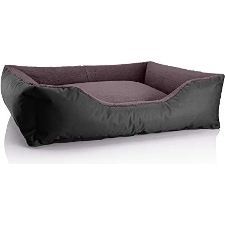 BedDog Hundebett Teddy, Hundesofa aus Cordura und Microfaser-Velours, waschbares Hundebett mit Rand, Hundekissen Vier-eckig, Größe XL, schwarz-braun