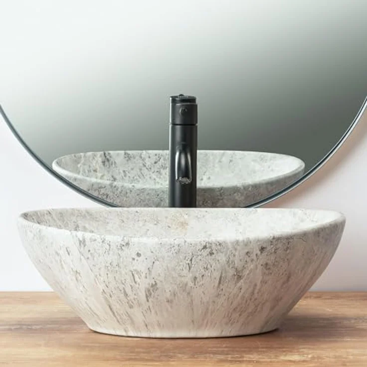 Rea Aufsatzwaschbecken Keramik Oval 35x40 cm, Schwarz Marmor, ohne Überlauföffnung – Bild 3