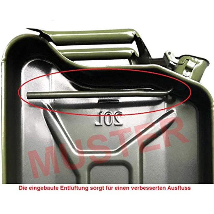 Baumarktplus Benzinkanister Kraftstoffkanister Metall 20 Liter Oliv inkl. Ausgießer + Halter – Bild 8