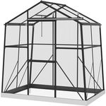 Outsunny Gewächshaus Aluminium 131 x 192 x 203 cm Treibhaus 2,51 m² Tomatenhaus mit Fenster, Schiebetür, Fundament, Aufzucht Pflanzenhaus für Garten, Balkon, Schwarz