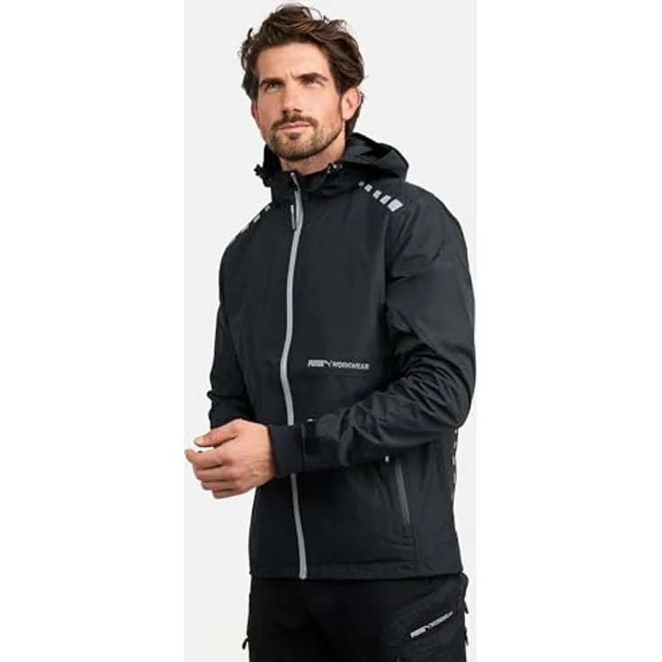 PUMA Workwear Regenjacke ESSENTIALS robuste Allwetterjacke für den Outdoor-Einsatz, reflektierender Vorderreißverschluss, schwarz – Bild 2