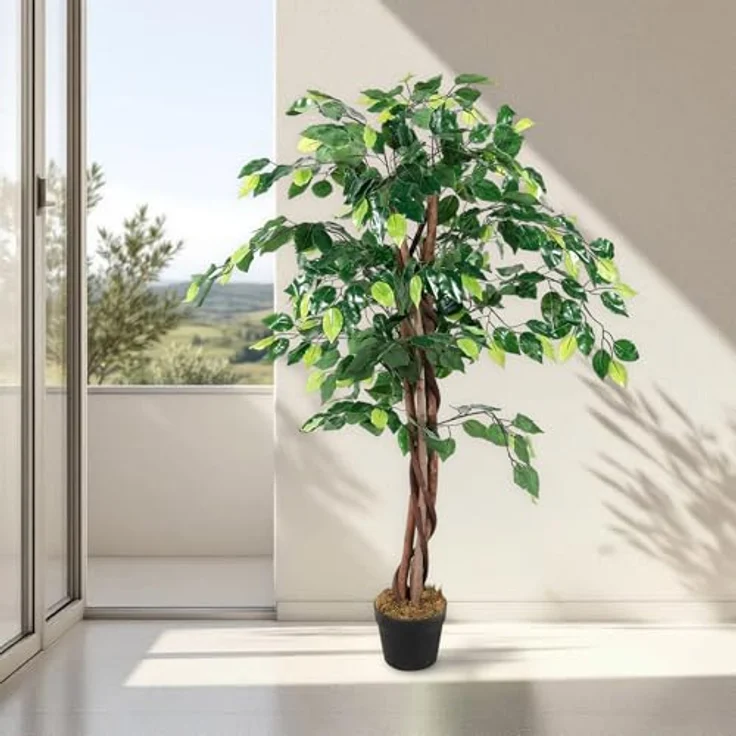Spetebo Kunstpflanze Benjamini breit im Blumentopf - 115 cm - Deko Pflanze Zimmerpflanze künstlich Kunstbaum Birkenfeige – Bild 6