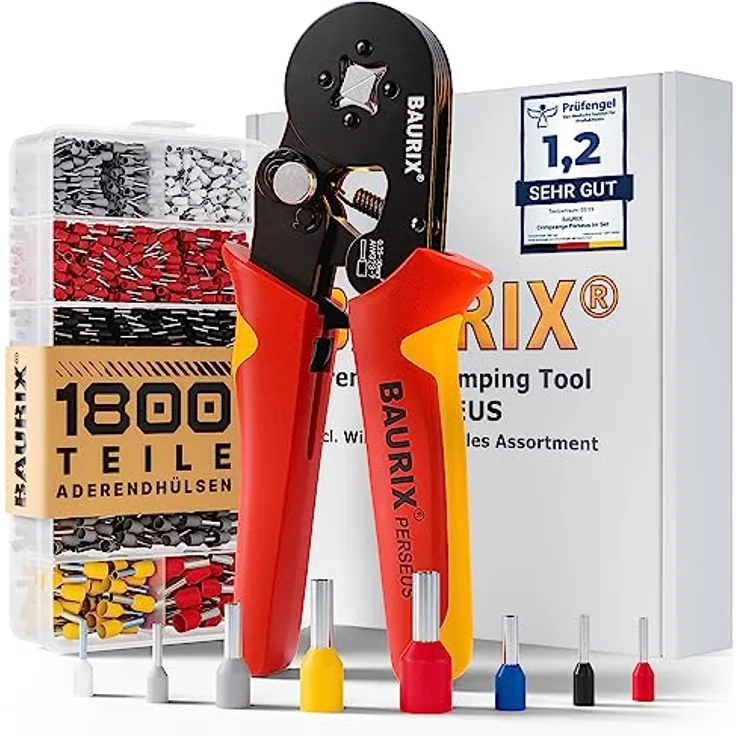 BAURIX® Crimpzange Set mit 1800 Aderendhülsen Set I Aderendhülsenzange selbsteinstellend [Für 0,25-10mm²] I Krimpzange, Crimpzangen, Crimp Zange, Presszange