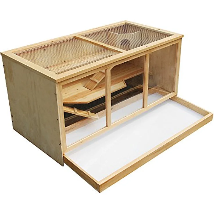 Wiltec XXL 3 Etagen Nagerkäfig aus Holz mit klappbarem Deckel & Sichtfenster, Kleintierhaus Hamsterkäfig, 1150 x 600 x 580 mm – Bild 2