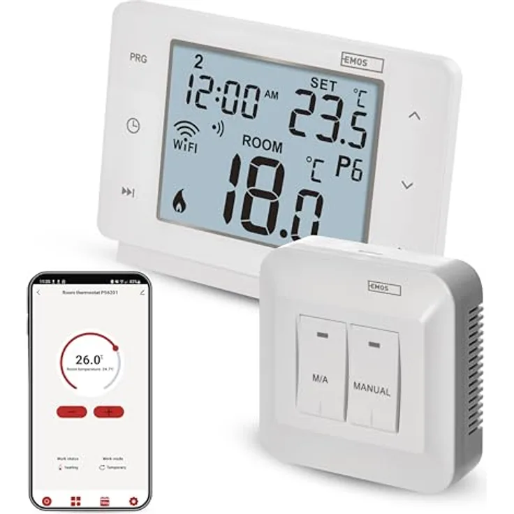 EMOS GoSmart P56211, Smart Home Raumthermostat mit App, WiFi, kompatibel mit Tuya, Google Assistant und Alexa, kabellos, weiß