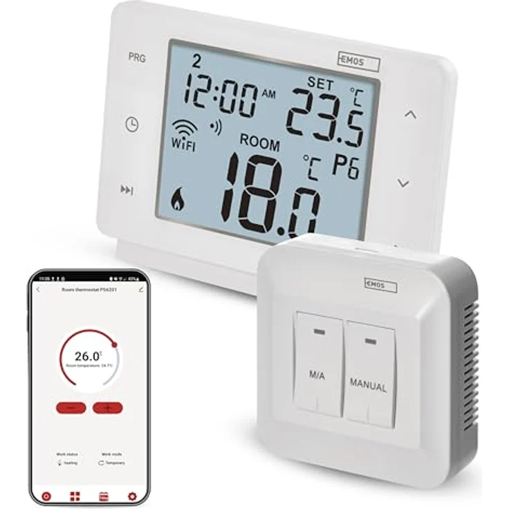 EMOS GoSmart P56211, Smart Home Raumthermostat mit App, WiFi, kompatibel mit Tuya, Google Assistant und Alexa, kabellos, weiß – Bild 1