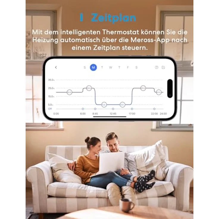 meross Smart Thermostat Boiler, Digitales WiFi Thermostat mit Sprachsteuerung für HomeKit, Siri, Google und Alexa, 0.1℃ Genauigkeit, abgerundete Glasscheibe, pure weiße LED-Beleuchtung – Bild 5