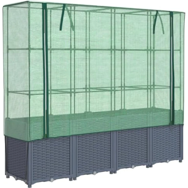vidaXL Hochbeet mit Gewächshaus-Aufsatz Rattan-Optik 160x40x153 cm, Stabiler Rahmen, wasserfeste Abdeckung, Rattan-Look – Bild 1
