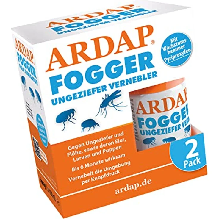 ARDAP Fogger 2 x 100ml - Effektiver Vernebler zur Ungeziefer- & Flohbekämpfung für Haushalt & Tierumgebung - für Räume bis 30m² - Wirksamer Schutz für bis zu 6 Monate – Bild 1