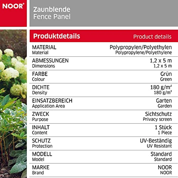 NOOR Zaunblende 1,2 x 5 m mit Befestigungs-Schnur I Zaunblende Sichtschutz, winddurchlässig I Zaunblende, vielfach anwendbar I Tennisblende-Gartenzaun-Blende-Schattier-Netz I Grün – Bild 4