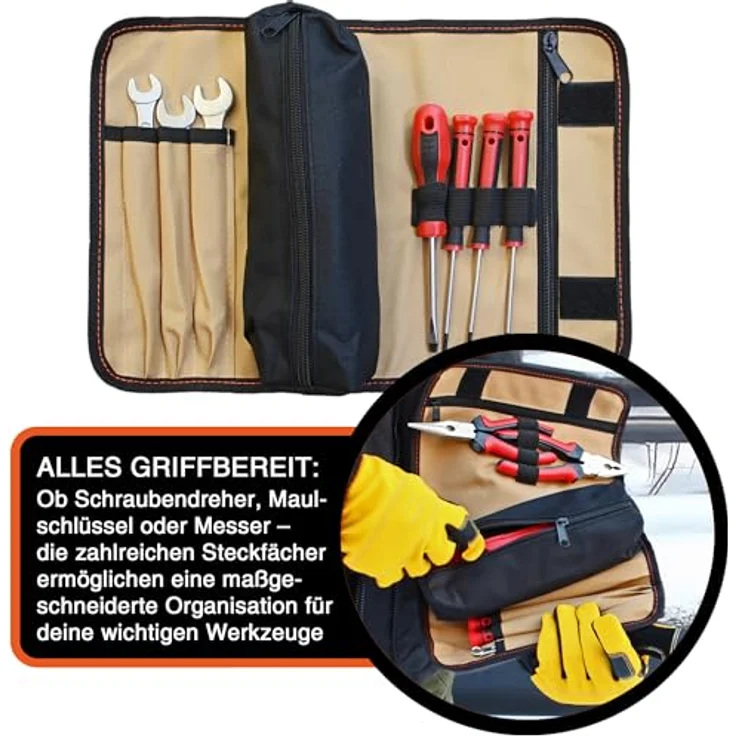 YPC VarioRoll M, Werkzeugrolltasche 36x25cm mit 2 Reißverschlusstaschen, 4 Steckfächern, 4 Schlaufen, wasserfestem Oxford 600D Polyester – Bild 3