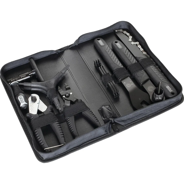 PRO Werkzeugkoffer Starter Set, 11 Teile mit flexibler Tasche, Kettenspinner, Klemmring- und Kettenwechselwerkzeug, Pedalschlüssel und Schnellverbindungswerkzeug – Bild 1