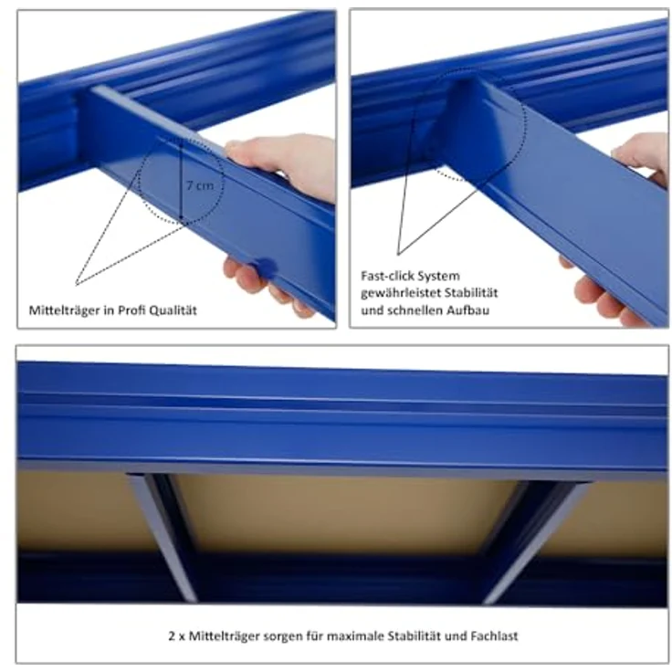 PROREGAL Schwerlastregal Dino Extra Breit 180x160x60 cm Fachlast 600kg Blau, Lagerregal mit robuster Stahlkonstruktion, flexibler Anpassung und einfachem Aufbau – Bild 5