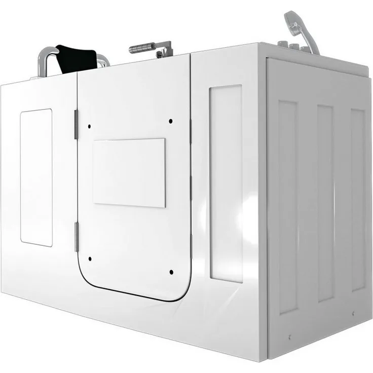 AcquaVapore Whirlpool-Badewanne AcquaVapore Sitzwanne Whirlpool Wanne mit Tür S07WP-TH-A-L 140x76cm, (1-tlg), Sanitär-Acryl, Thermostat Armatur, Wassermassage, Chrom
