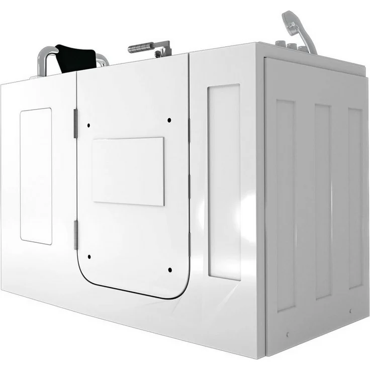 AcquaVapore Whirlpool-Badewanne AcquaVapore Sitzwanne Whirlpool Wanne mit Tür S07WP-TH-A-L 140x76cm, (1-tlg), Sanitär-Acryl, Thermostat Armatur, Wassermassage, Chrom