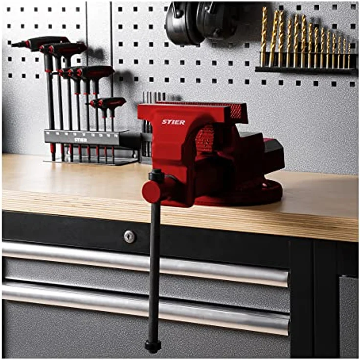 STIER Parallelschraubstock, Spannweite 200mm, Größe 150 mm, mit breiter Ambossfläche, hohe Spannkraft, inkl. Befestigungsmaterial & Rohrspannbacken – Bild 2