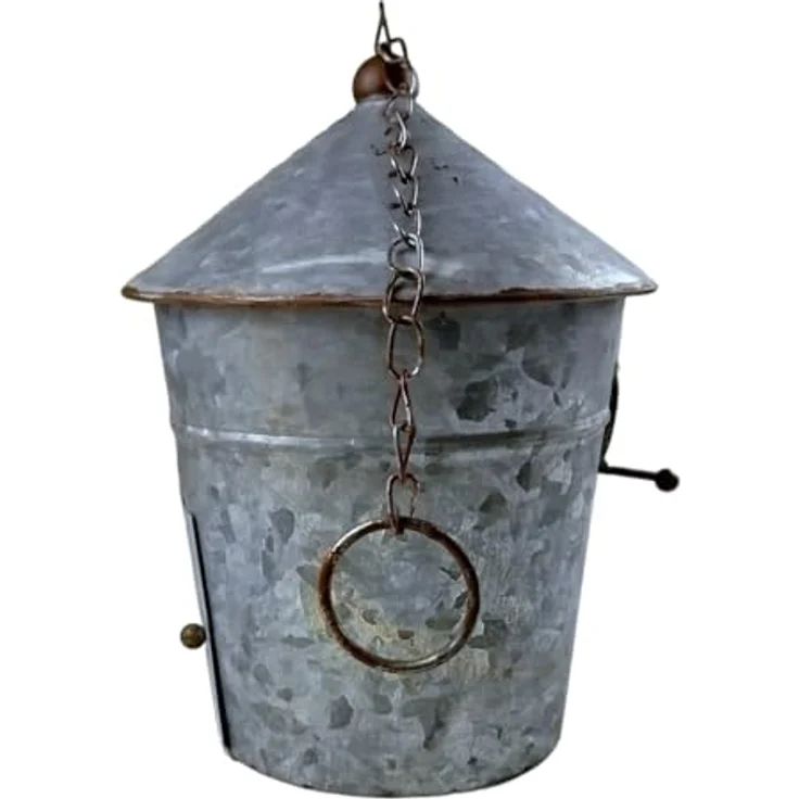 FTWDesign Großer Nistkasten für Vögel, Vogelhaus aus Zink für Draußen mit Spitzdach und Aufhängkette, ca. 16cm x 16cm x 19cm – Bild 3