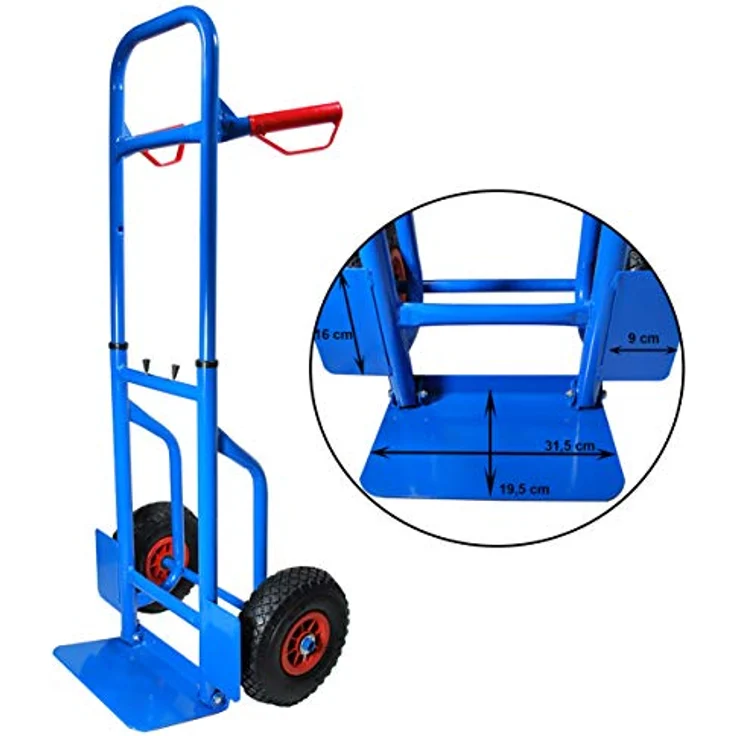 HELO24 Sackkarre Transportkarre höhenverstellbar klappbar blau, bis 200 kg belastbar, Luftbereifung, Kunststoffgriffe mit Handschutz – Bild 3