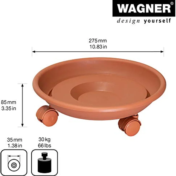 WAGNER Pflanzenroller Serie K Ø 27,5 cm I Pflanzenroller & Blumenroller für Außenbereich + Innenbereich, Terracotta I Kübelroller aus Kunststoff I Tragkraft 30 kg I Made in EU ? 20102101 – Bild 3