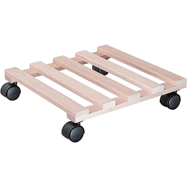 Wagner Pflanzenroller PALETTI 34 x 34 x 8 cm I Pflanzenroller für Innenbereich I Blumenroller aus FSC®-Massivholz, Buche Natur I Kübelroller aus Holz I Tragkraft 100 kg I Made in EU - 20033569