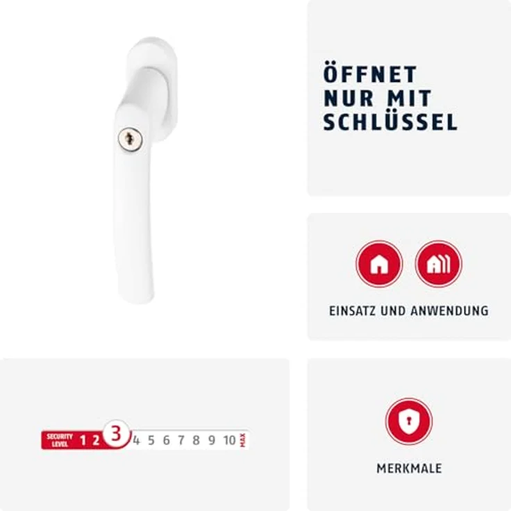 ABUS FG200 AB208-10er Set, abschließbarer Fenstergriff mit Druckzylinder, gleichschließend, weiß, ABUS-Sicherheitslevel 3 – Bild 2