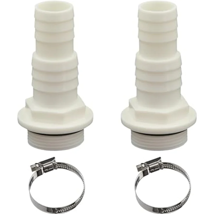 HAF 2x ABS Schlauchtülle O-Ring 32mm 38mm x 1 1/2", inkl. 2x Edelstahlschelle, bruchfest, weiß, für Poolfittings & Poolschlauch – Bild 1