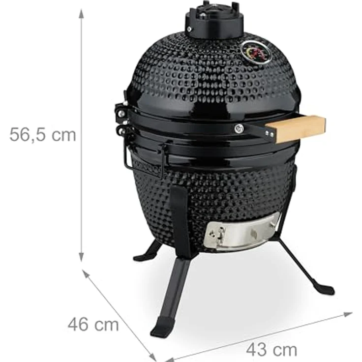 Relaxdays Kamado Ø 26 cm Keramikgrill mit Thermometer bis 450 °C BBQ Grillen Kochen Backen Smoker Schwarz – Bild 4