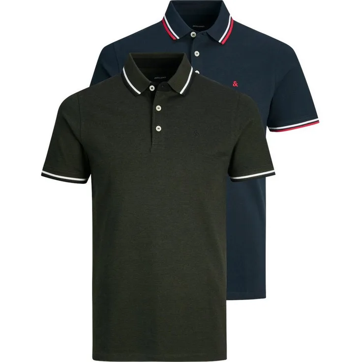 Jack & Jones Poloshirt JJEPAULOS POLO SS 2PK MP NOOS, 2er-Pack, Logostickerei, weich auf der Haut, schwarz