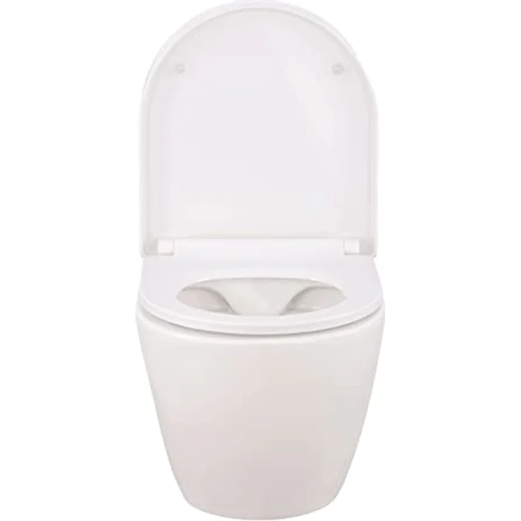 Calmwaters Tiefspül-WC, Wandhängend, Abgang Waagerecht, Raumspar WC 45 cm, spülrandlos, Absenkautomatik, Weiß – Bild 9