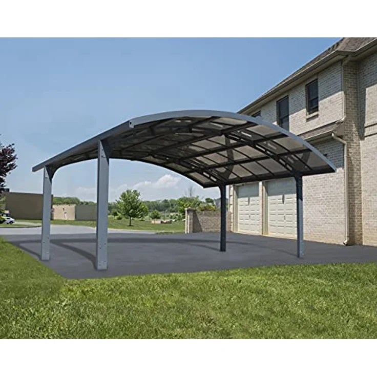 Palram Canopia Arizona Breeze Doppelcarport, grauer Aluminiumrahmen mit transparenten Polycarbonat-Dachplatten, wartungsfrei, 10 Jahre Garantie – Bild 1
