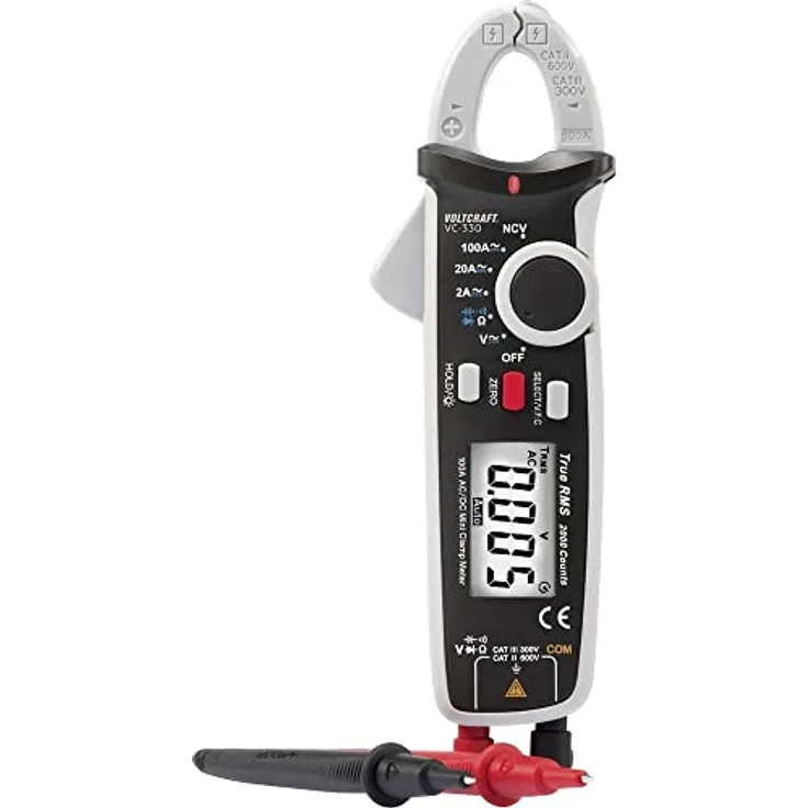 VOLTCRAFT VC-330 Stromzange digital CAT II 600 V, CAT III 300 V Anzeige Counts: 2000 VC-330