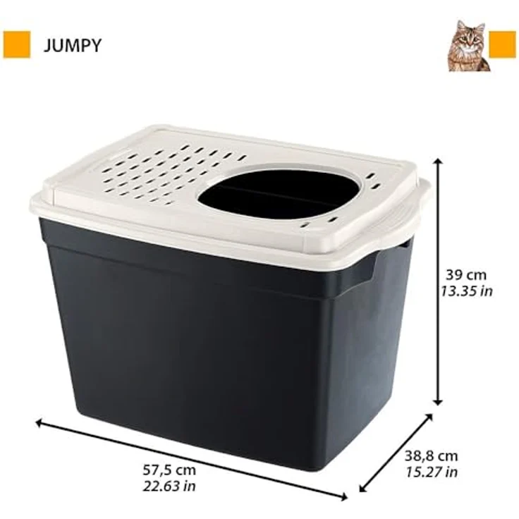 Ferplast Katzentoilette mit Deckel, Katzenklo Oben Einstieg, Verhindert, dass die Streu ausläuft und dass der Hund darin wühlt, 39 x 58 x 39 cm. – Bild 2