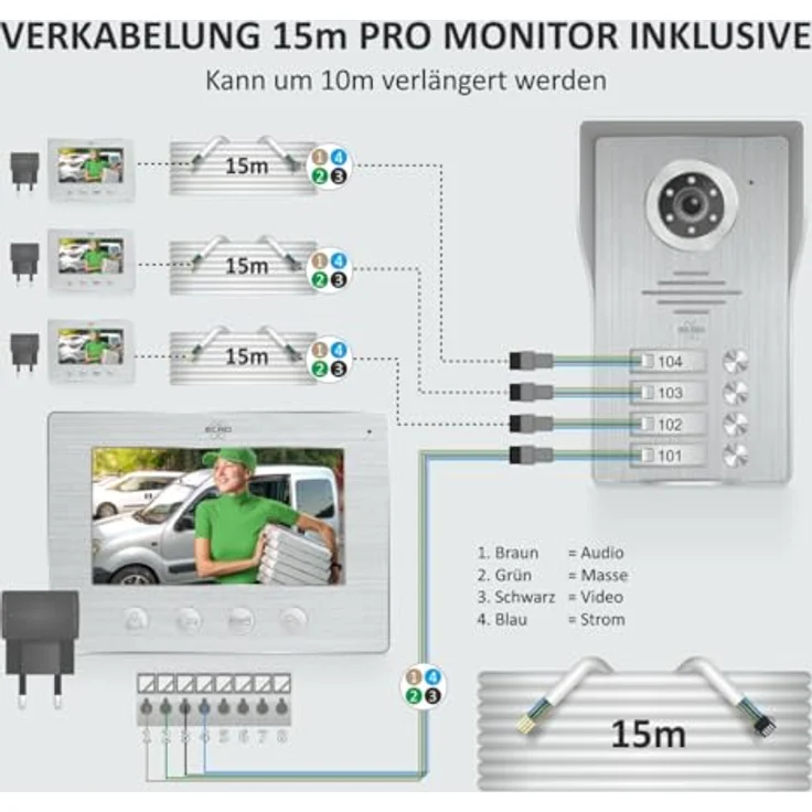 Elro Video-Türsprechanlage DV4000-4, 4 Monitore, Full HD, weiß – Bild 6