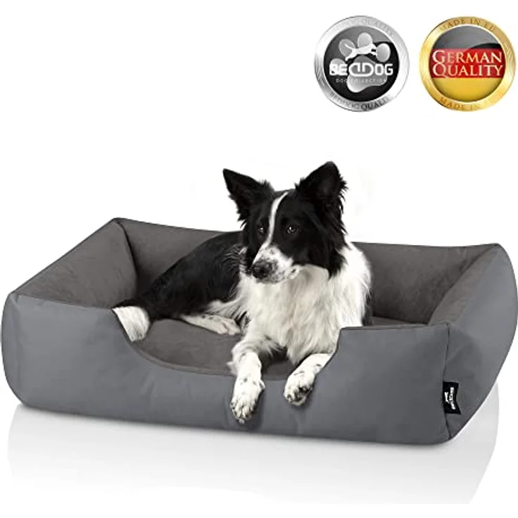 BedDog Hundebett ZARA, Hundekissen mit abziehbaren waschbaren Bezug, Hundekorb, Hundesofa, für mittel-große Hunde, XL, Cordura und Microfaser-Velours, Grau – Bild 4