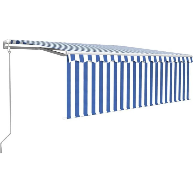 furnicato Markise Automatisch Einziehbar mit Volant, 4x3 m, Blau und Weiß, rostbeständiger Aluminiumrahmen, UV-beständiger und wasserfester Stoff
